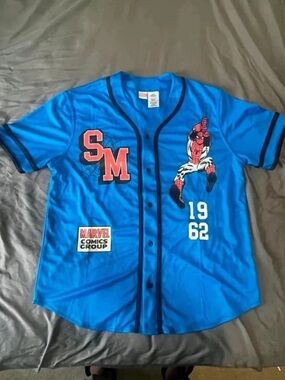 Marvel Blue Spider-Man Baseball Jersey Top with Red Accents